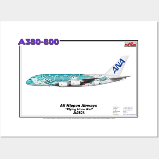 Airbus A380-800 - All Nippon Airways "Flying Honu Kai" (Art Print) Posters and Art